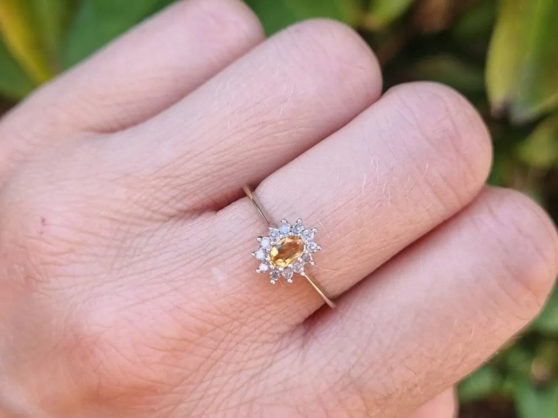 Natural Oval Cut Citrine Halo Promise Vintage Rings - 14k Gold Vermeil Rings