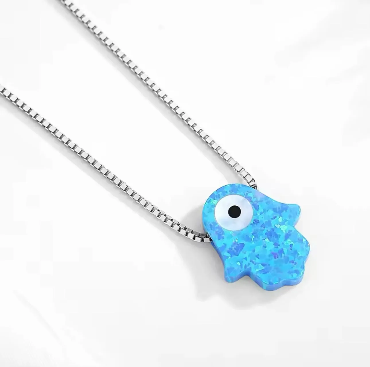 Opal Evil Eye Hamsa Hand Necklace