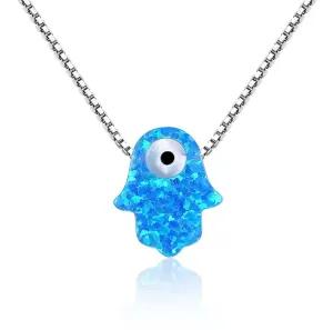 Opal Evil Eye Hamsa Hand Necklace