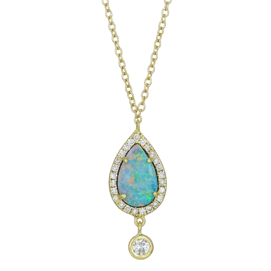 Opal Teardrop Necklace With Diamond Drop