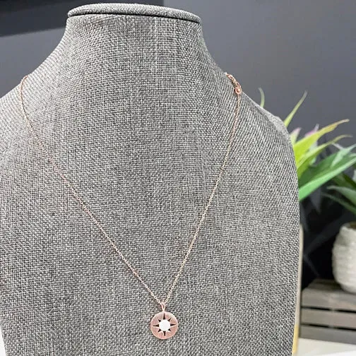 Opalstone Compass Circle Dainty Necklace (GOLD, ROSE GOLD Or SILVER)