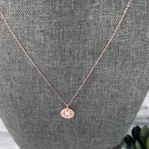 Opalstone Compass Circle Dainty Necklace (GOLD, ROSE GOLD Or SILVER)