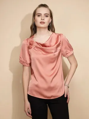 Orange Polyester Blend Loose Fit Blouse For Women