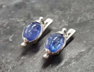 Oval Tanzanite Earrings - Blue Vintage Earrings - Large Classic Studs