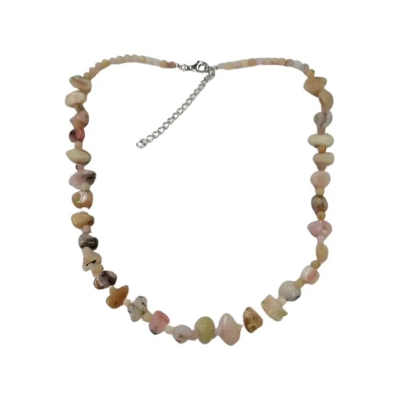 Pearlz Gallery 925 Sterling Silver Pink Opal Necklace for Women | Round Bead & Fancy Pear Free Gemstones | 18"   3" Extension | Elegant Gemstone Jewelry.