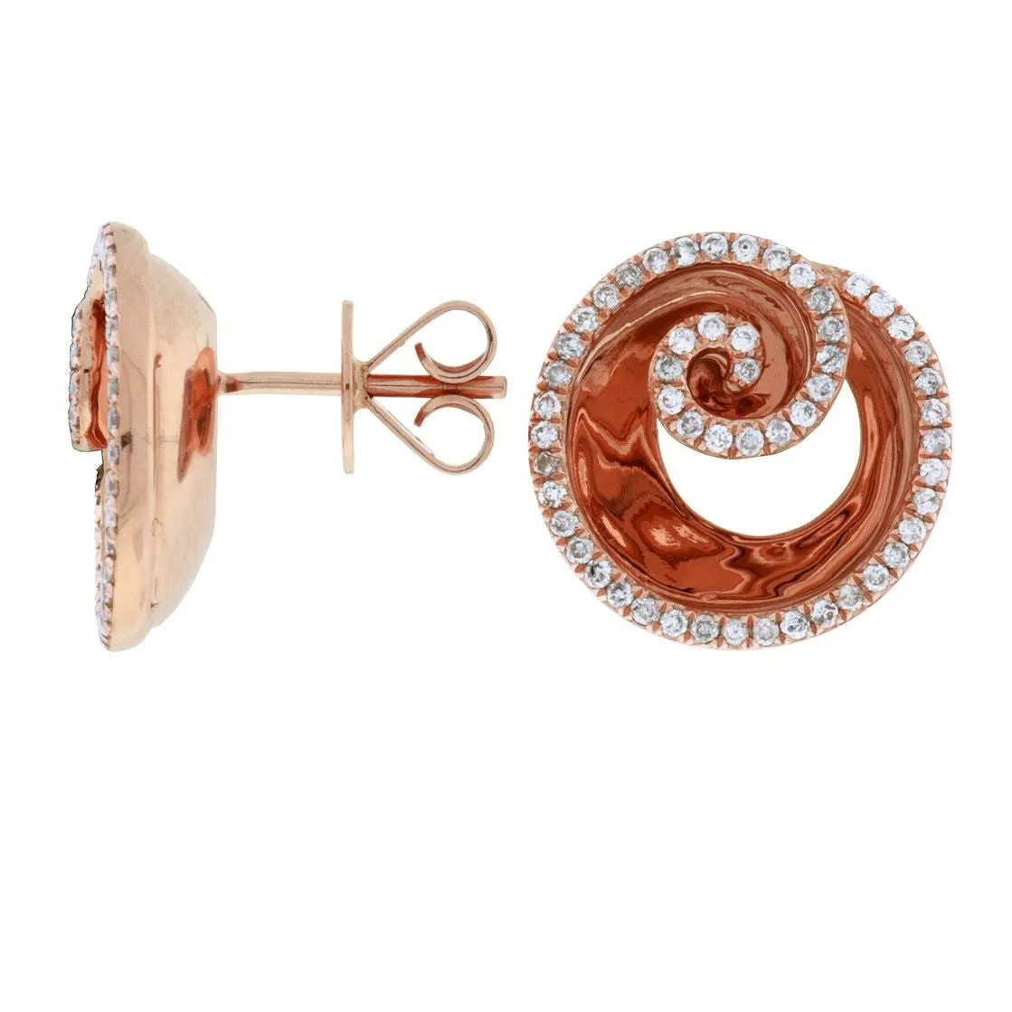 Rose Gold and Diamond Swirl Earrings