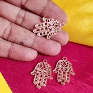 Rose Gold Plated 10 PCS PACK/ HAMSA HAND FATIMA ZINC ALLOY METERIAL JEWELRY MAKING CHARMS Size 22x30mm