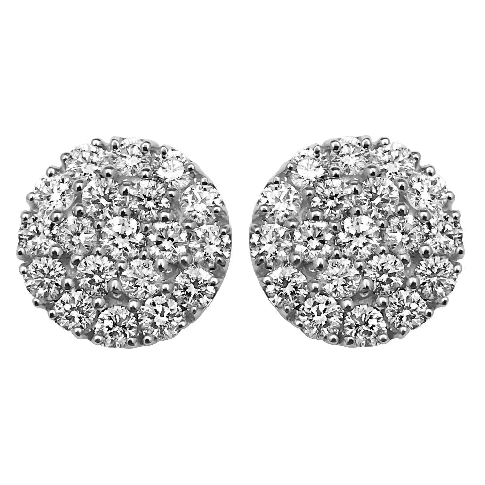 Round 11MM Micro Pave Diamond Earrings 1.65cttw 10K Yellow Gold