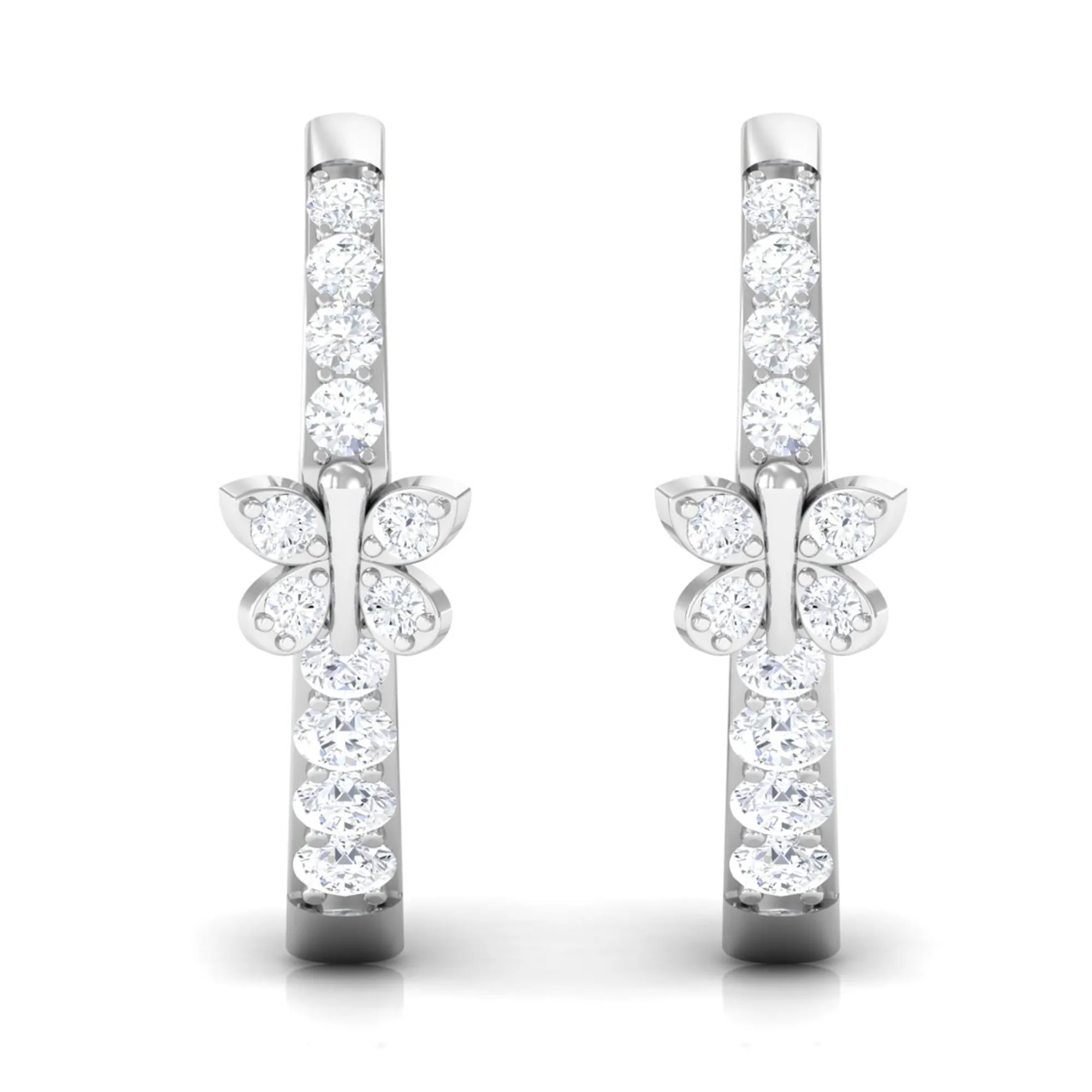 Round Diamond Butterfly Hinged Hoop Earrings