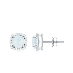 Round Moonstone Classic Halo Stud Earrings with Diamond