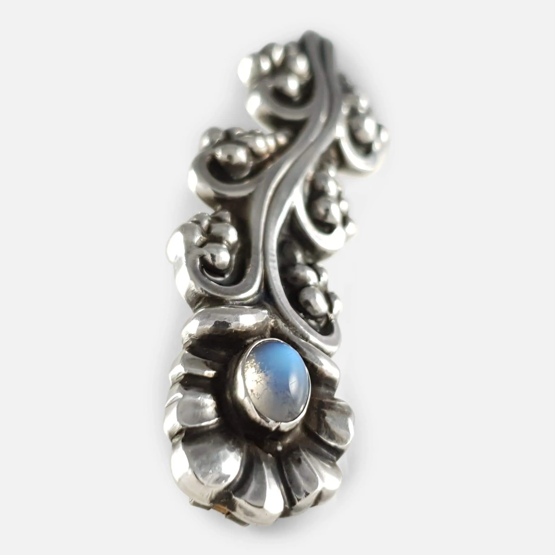 Silver Moonstone Foliate Brooch #104, Georg Jensen