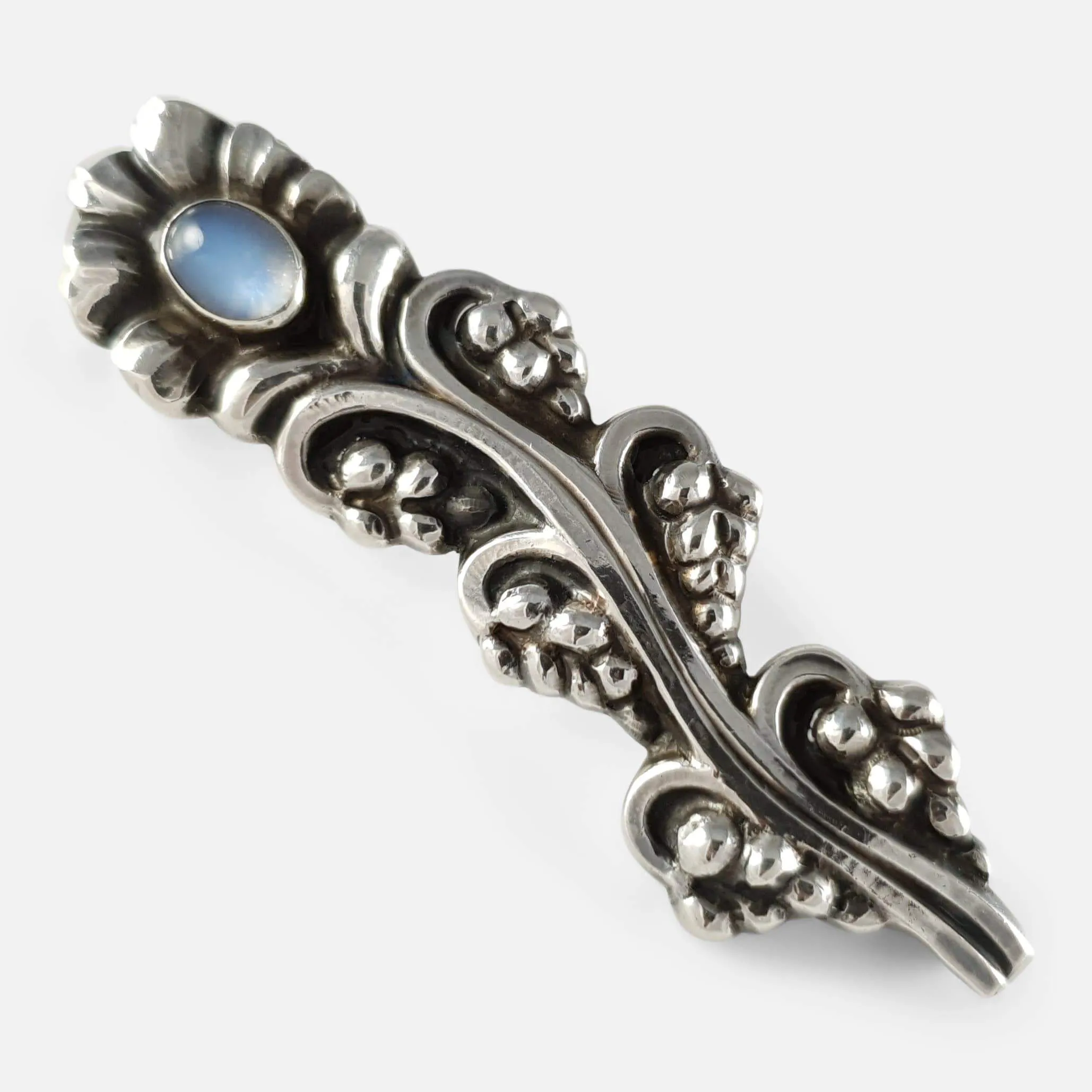 Silver Moonstone Foliate Brooch #104, Georg Jensen