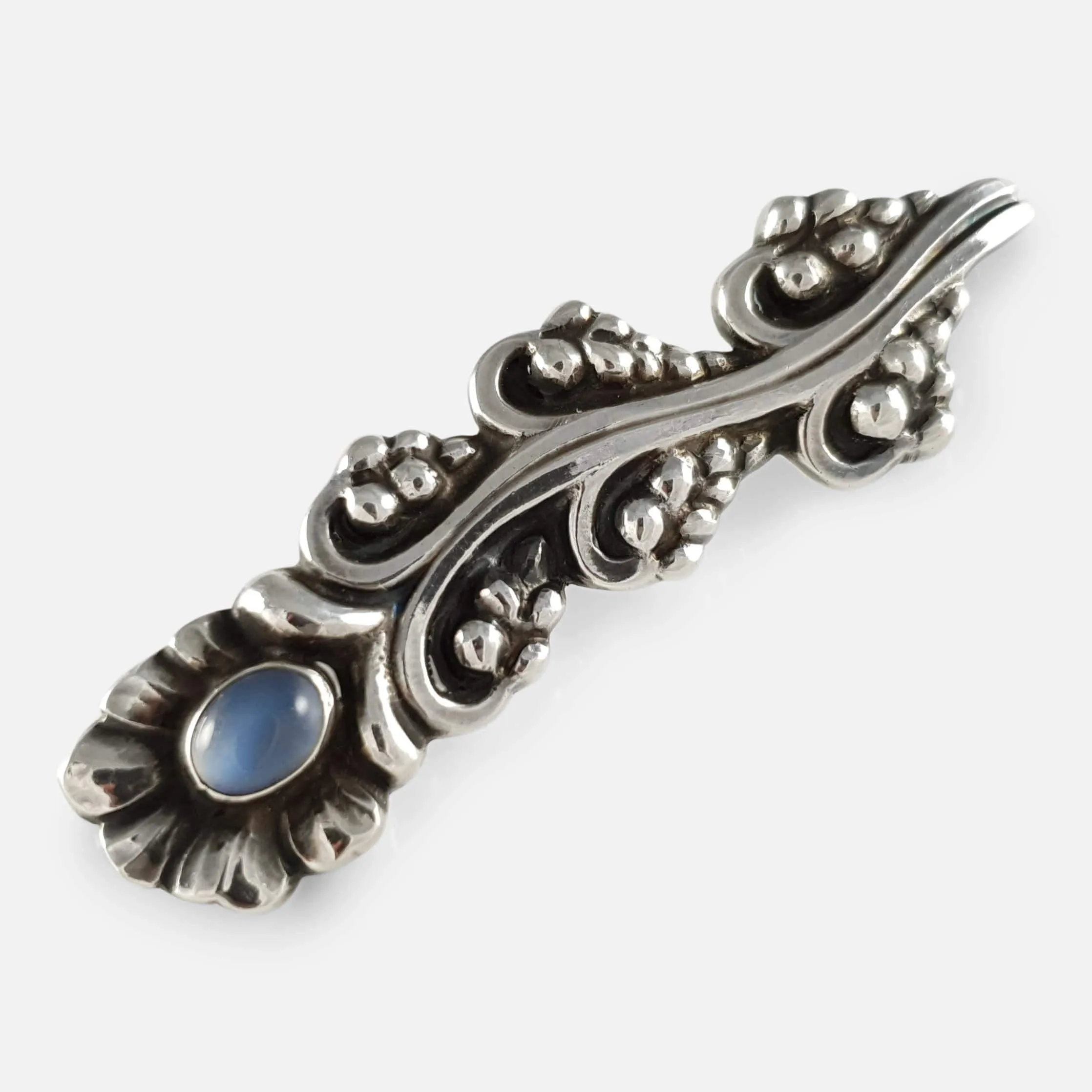 Silver Moonstone Foliate Brooch #104, Georg Jensen