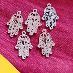 Silver Shiny 10 PCS PACK/ HAMSA HAND FATIMA ZINC ALLOY METERIAL JEWELRY MAKING CHARMS Size 16x25mm