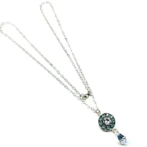 Silver Vintage Style Blue Opal Crystal Drop Rhinestone Necklace