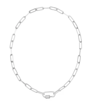 Silver White CZ Carabiner Necklace