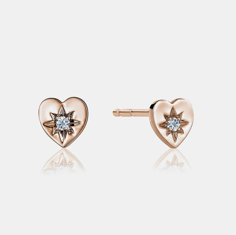 Single Diamond Heart Studs