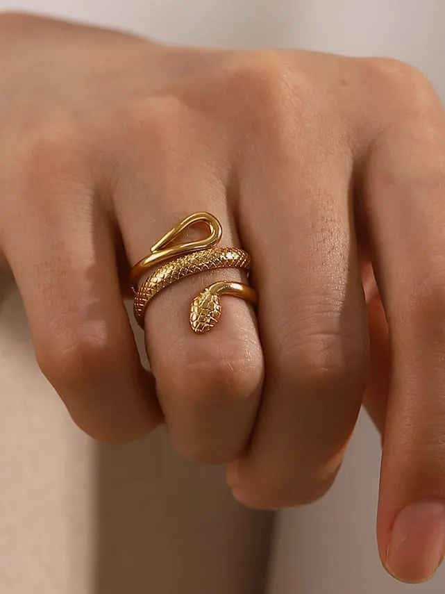 Snake Ring Adjustable 18K Gold Plated Wrapped Around Luxury Fashion Jewelry - KESLEY