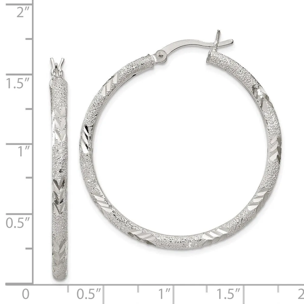 Sterling Silver 35X2.5MM Diamond-cut Hoop Earrings