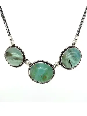 Sterling Silver & 3-Andean Opal Cabochon Necklace