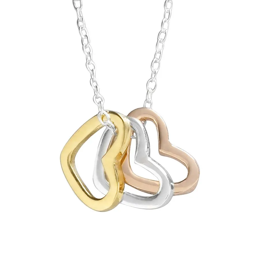 Sterling Silver and Tri-Tone Heart Necklace