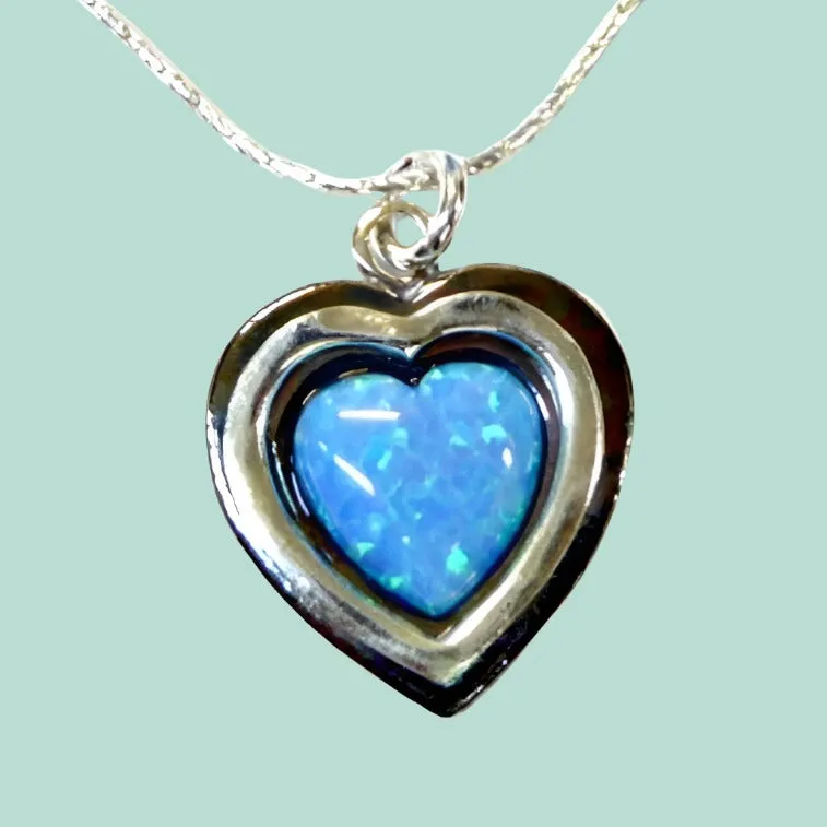 Sterling Silver Necklace Love Pendant for woman with blue opal