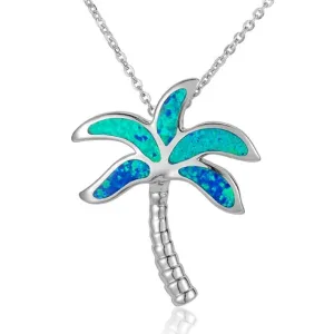 Sterling Silver Palm Tree Necklace with Opal Inlay