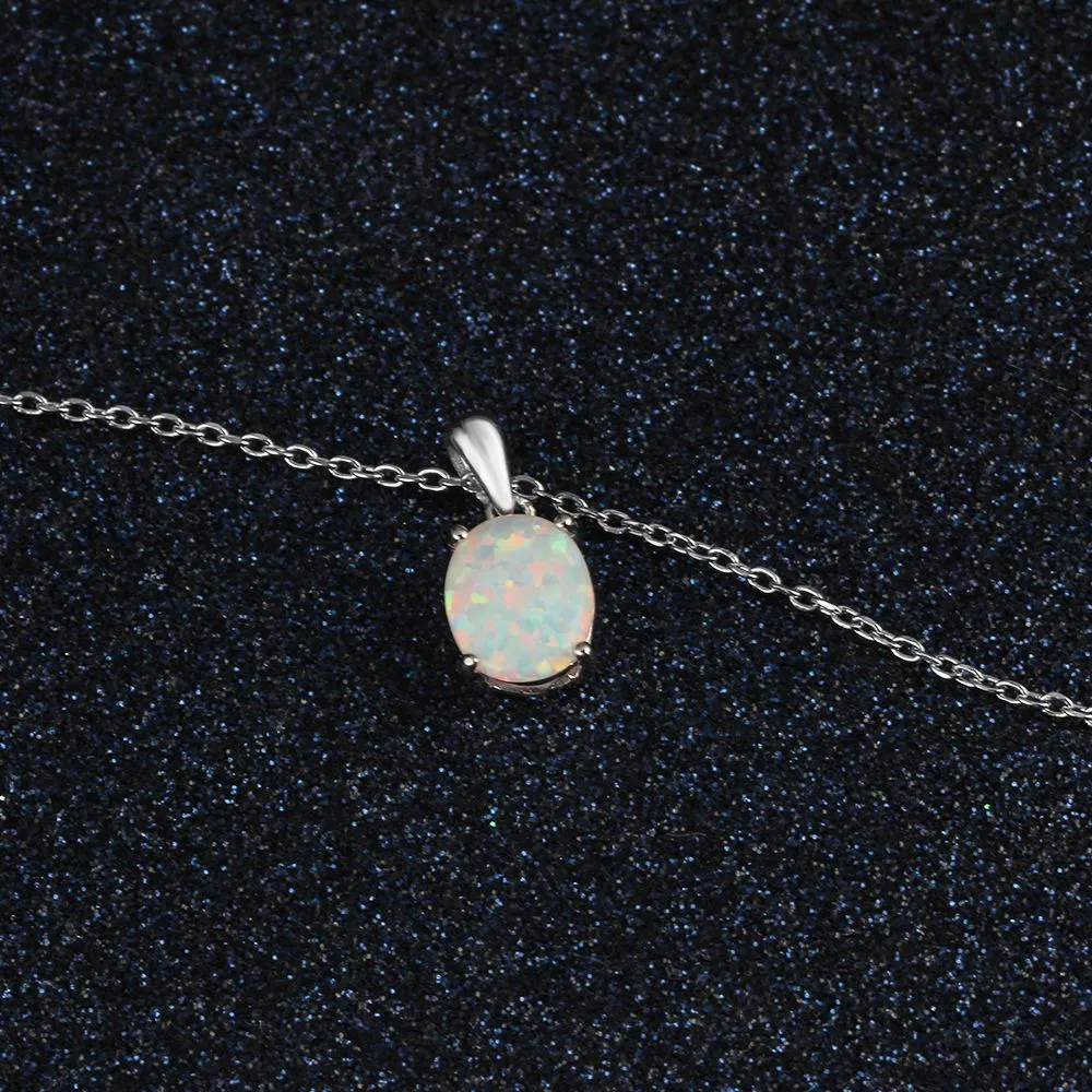 Sterling Silver Pendant  Oval White Pink Blue Opal Necklace