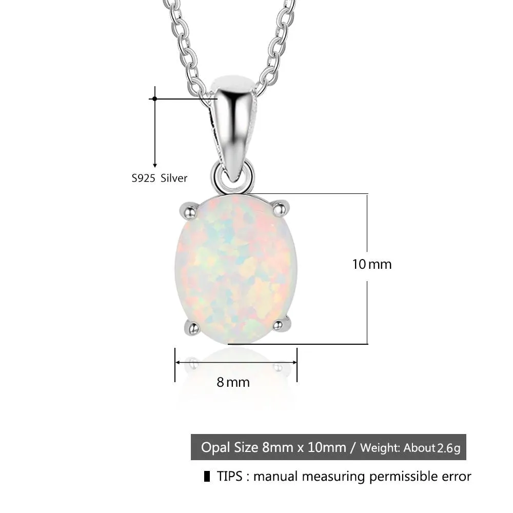 Sterling Silver Pendant  Oval White Pink Blue Opal Necklace