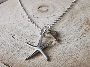 Sterling Silver Starfish and Initial Pendant Necklace