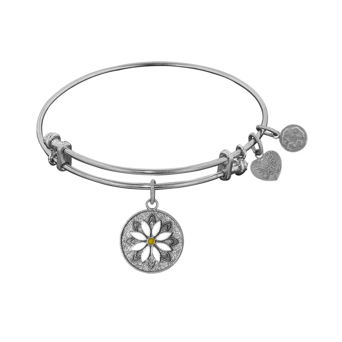 Stipple Finish Brass Daisy Flower Angelica Bangle Bracelet, 7.25"