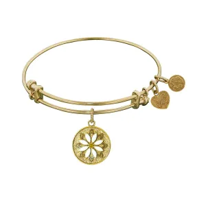 Stipple Finish Brass Daisy Flower Angelica Bangle Bracelet, 7.25"