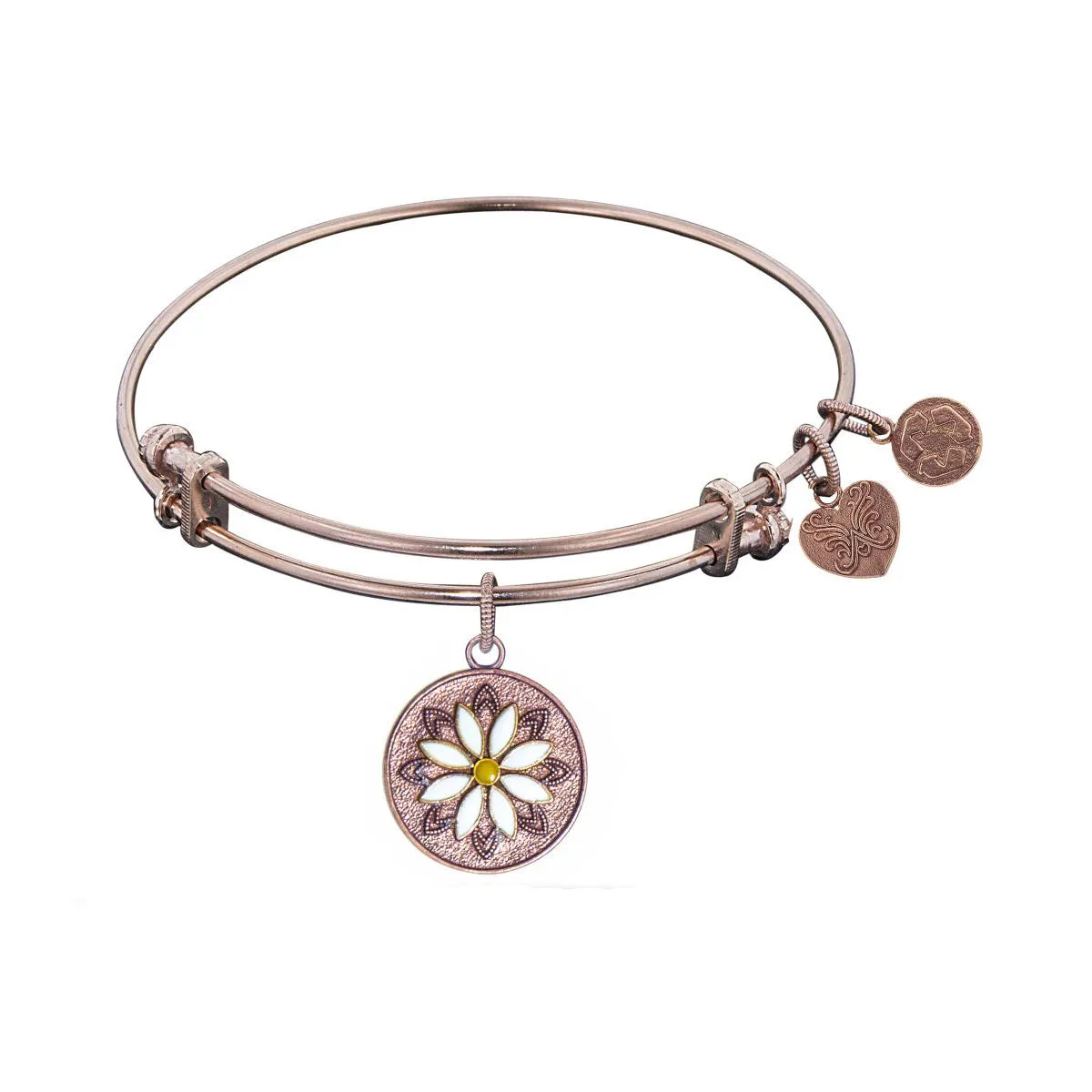 Stipple Finish Brass Daisy Flower Angelica Bangle Bracelet, 7.25"