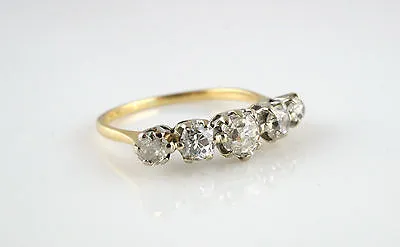 Stunning Antique 1.00ct Diamond 18ct Yellow Gold & Platinum 5 Stone Ring - Q 1/2