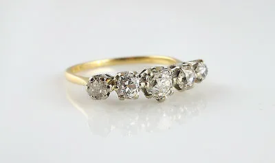 Stunning Antique 1.00ct Diamond 18ct Yellow Gold & Platinum 5 Stone Ring - Q 1/2