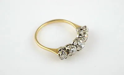 Stunning Antique 1.00ct Diamond 18ct Yellow Gold & Platinum 5 Stone Ring - Q 1/2