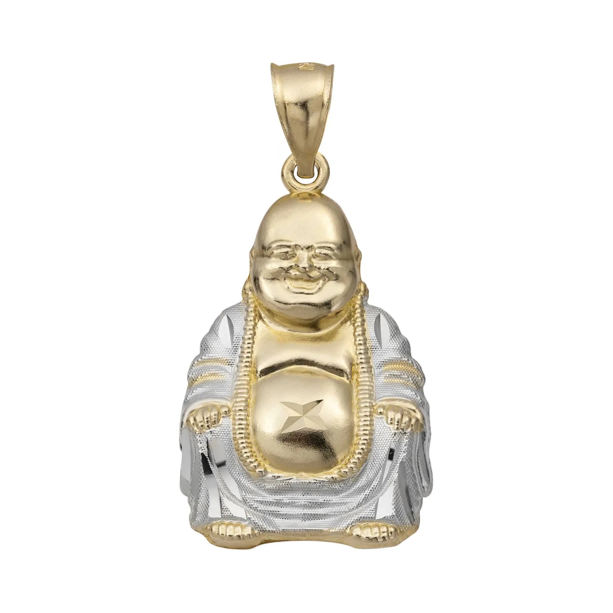 Textured Happy Buddha Pendant Solid 10K Yellow Gold