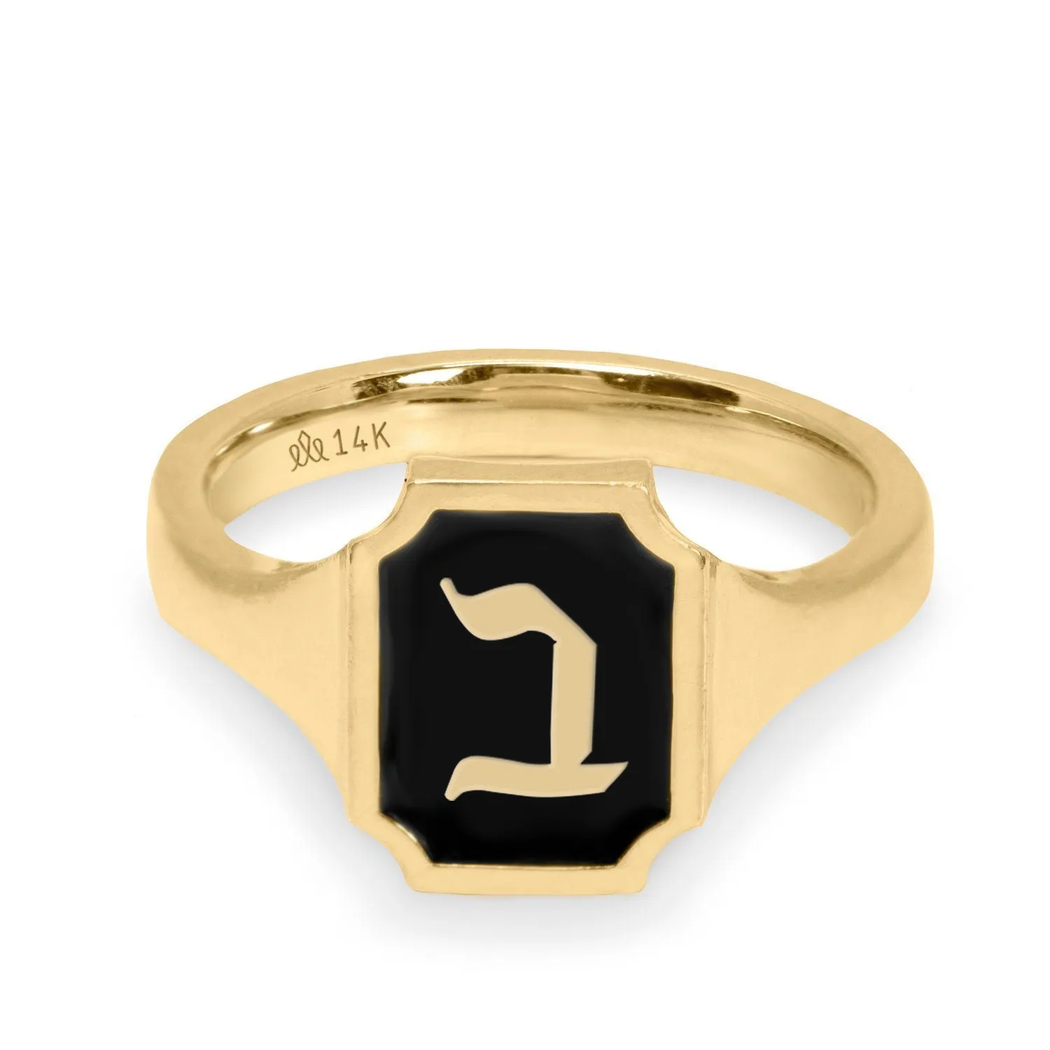 Tom Ring Signet Enamel Gold Ring - Hebrew letter