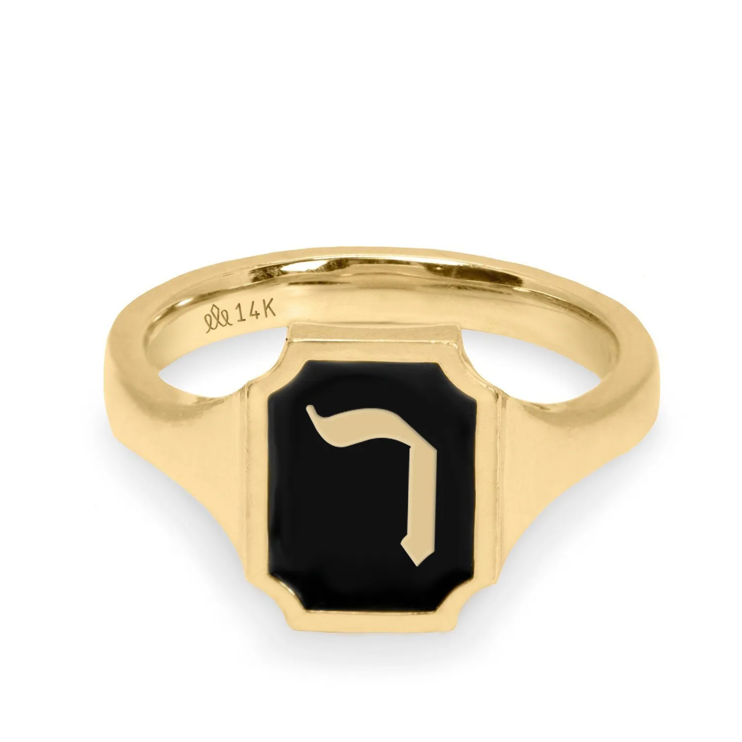 Tom Ring Signet Enamel Gold Ring - Hebrew letter