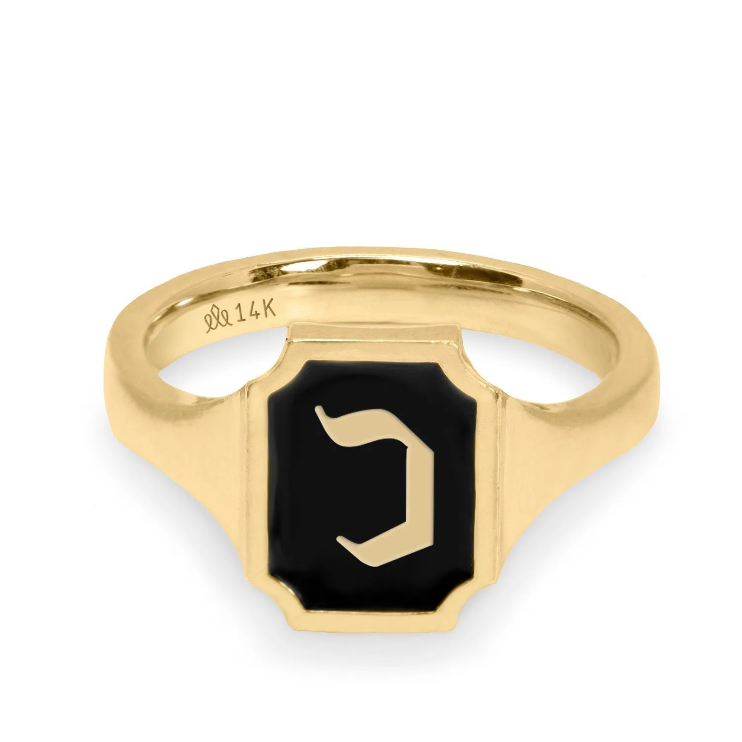 Tom Ring Signet Enamel Gold Ring - Hebrew letter