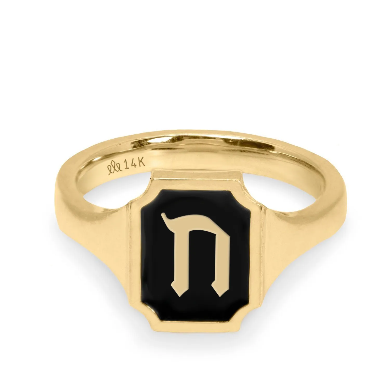 Tom Ring Signet Enamel Gold Ring - Hebrew letter