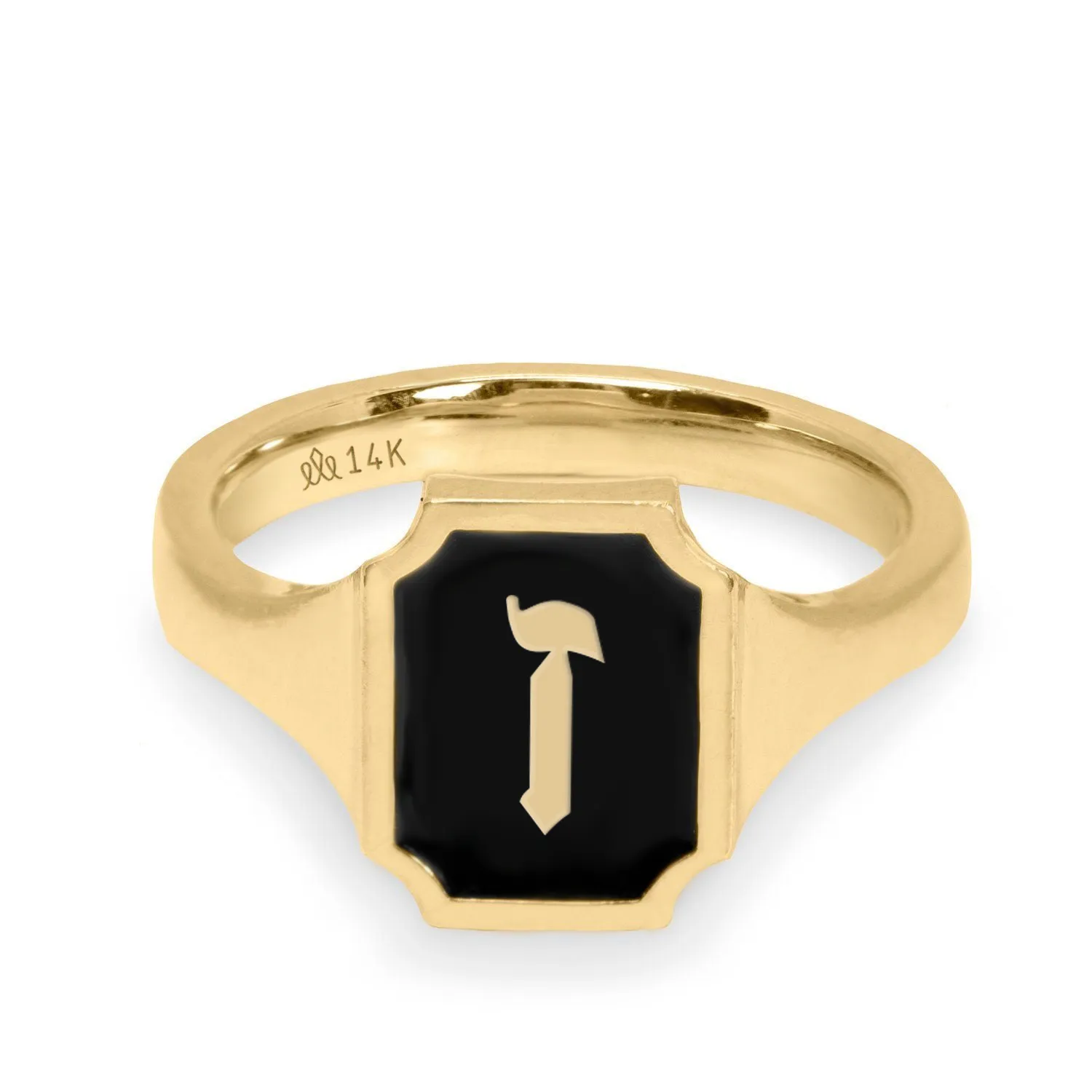 Tom Ring Signet Enamel Gold Ring - Hebrew letter