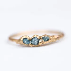 Triple Raw Blue Diamond Gold Ring