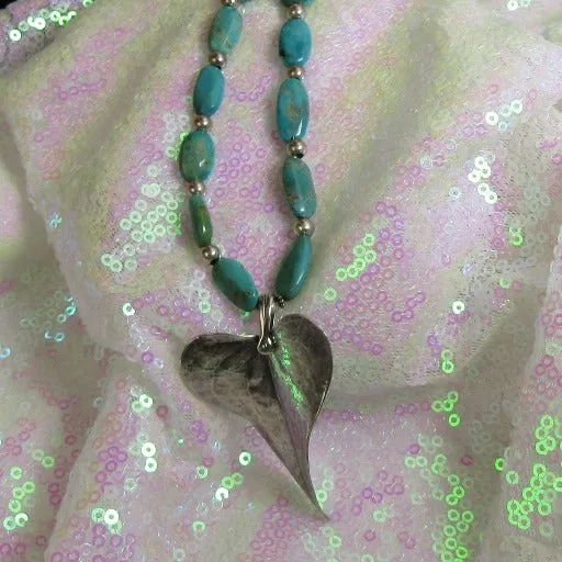 Turquoise Nugget Necklace Leaf Pendant