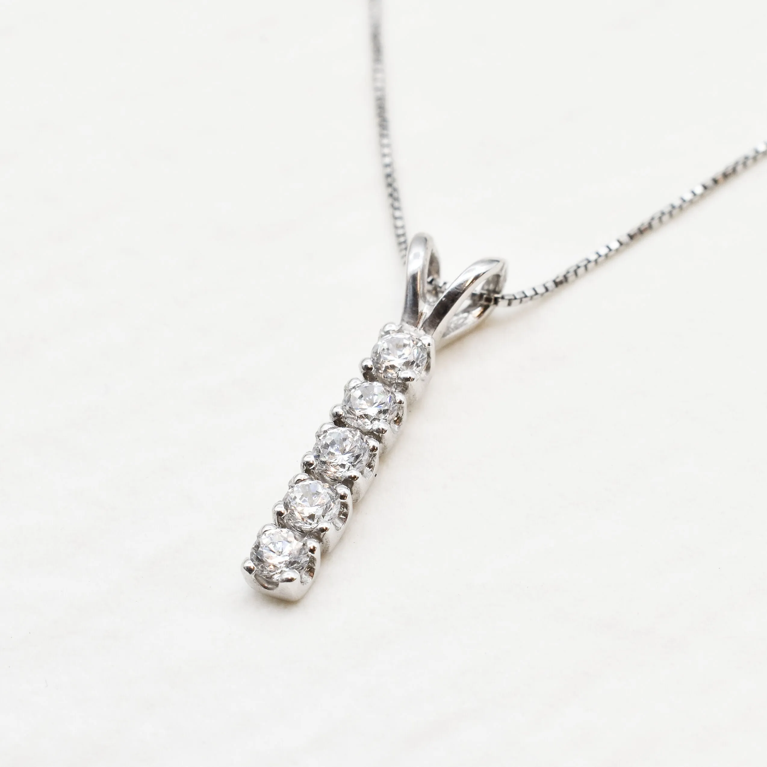 Vertical Diamond Pendant - Silver Bridal Necklace - Diamond Necklace