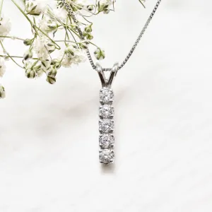 Vertical Diamond Pendant - Silver Bridal Necklace - Diamond Necklace