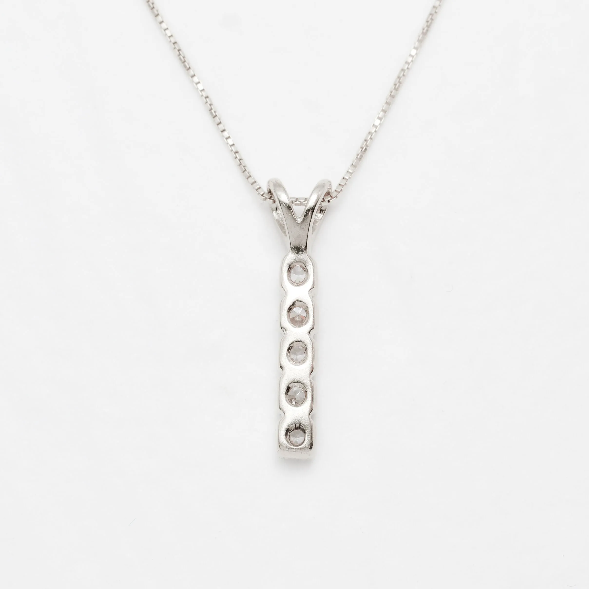 Vertical Diamond Pendant - Silver Bridal Necklace - Diamond Necklace