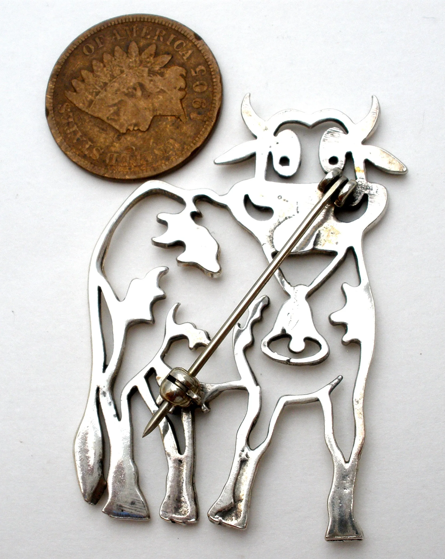 Vintage Cow Brooch Pin by Frank Chavez