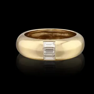 Wide Gold Band with Diamond Baguettes