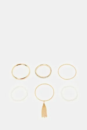 Women Gold Embellished Bracelet Set (Pack of 6)